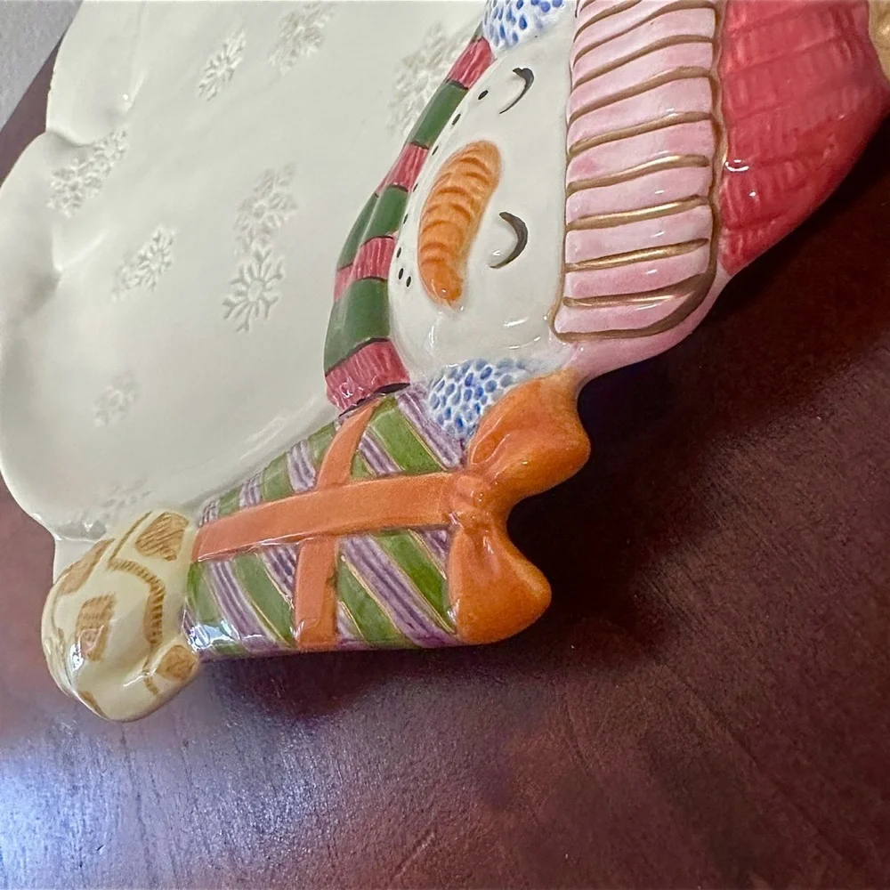Vintage Fitz and Floyd Frosty Folks Canape Plate Snowman Dish In Box EUC